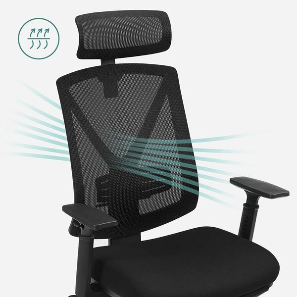 SONGMICS Ergonomikus Irodai Szék Lábtartóval - Fekete, Állítható