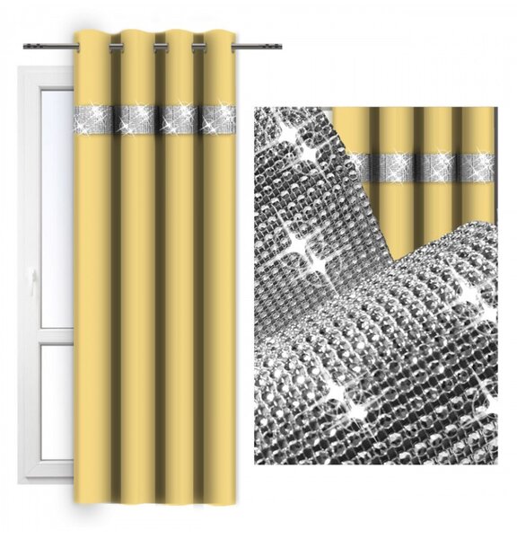 Függöny a gyűrűk cirkóniával 140x250 cm pasztell sárga