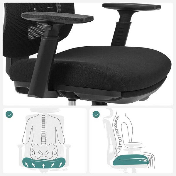SONGMICS Ergonomikus Irodai Szék Lábtartóval - Fekete, Állítható