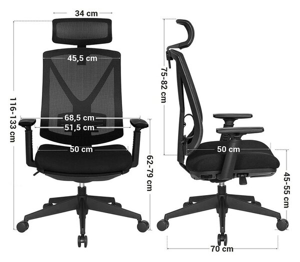 SONGMICS Ergonomikus Irodai Szék Lábtartóval - Fekete, Állítható