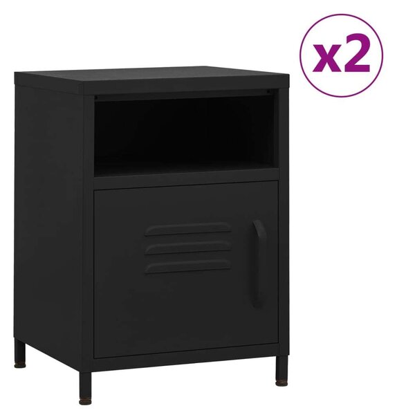 VAS-2db Fekete Acél Éjjeliszekrény - 35x35x51cm