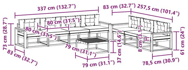 VidaXL Kültéri kanapé szett 8 pcs Természetes és Világosszürke