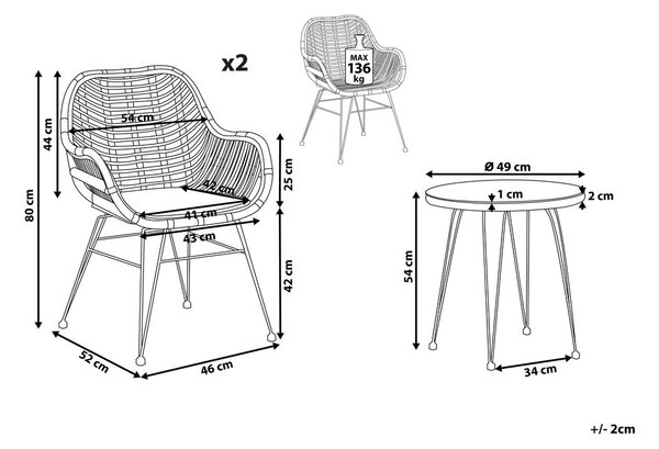 Bisztrószett párnákkal TROPEA II PE Rattan Természetes