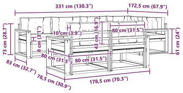 VidaXL Kültéri kanapé szett párnával 7 pcs Természetes és krémszínű