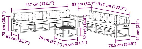 VidaXL Kültéri kanapé szett párnával 9 pcs Természetes és antracit