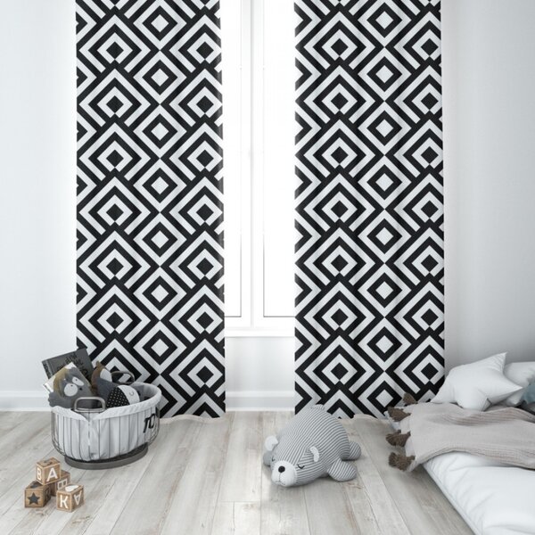 Függöny a gyűrűk 140x250 cm fekete+fehér, romby
