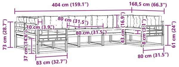VidaXL Kültéri kanapé szett párnával 7 pcs Természetes és krémszínű