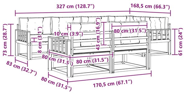 VidaXL Kültéri kanapé szett 7 pcs Természetes és Világosszürke