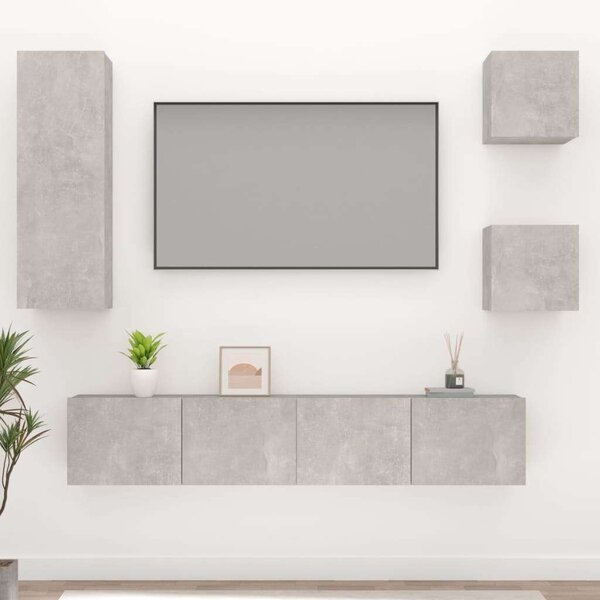 Modern Falra Szerelhető TV Szekrény Szett - 5 Rész - Betonszürke