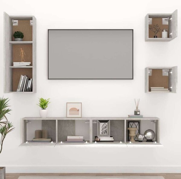 Modern Falra Szerelhető TV Szekrény Szett - 5 Rész - Betonszürke