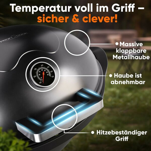 ProfiCook PC-BQS1303 Elektromos Kerti Grill - Ø 36 cm, Fekete