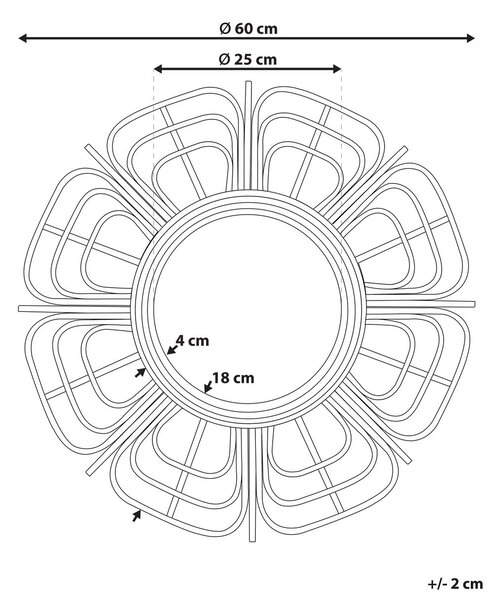Falitükör PASAKU 60 cm 60 cm Rattan Természetes