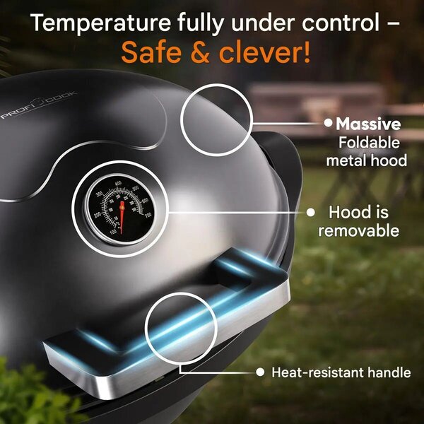 ProfiCook PC-BQS1303 Elektromos Kerti Grill - Ø 36 cm, Fekete