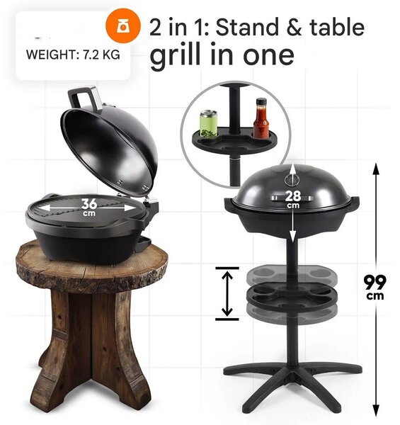 ProfiCook PC-BQS1303 Elektromos Kerti Grill - Ø 36 cm, Fekete