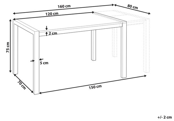Kihúzható étkezőasztal GRANADA Fekete 120/160 cm 80 cm
