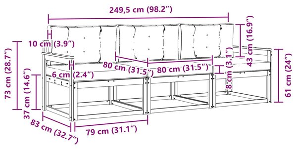 VidaXL Kültéri kanapé szett 3 pcs Természetes és Világosszürke