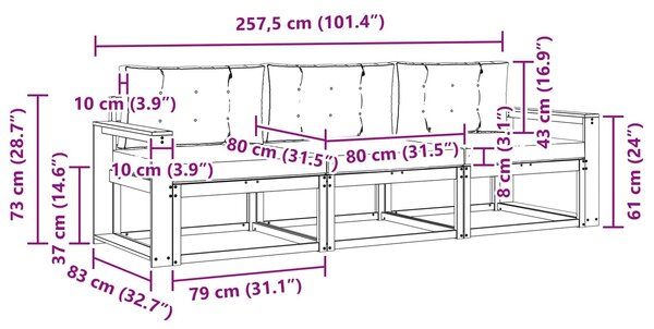 VidaXL Kültéri kanapé szett 3 pcs Természetes és Világosszürke