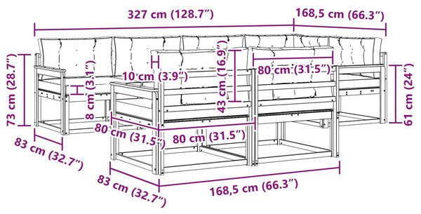 VidaXL Kültéri kanapé szett párnával 7 pcs Természetes és antracit