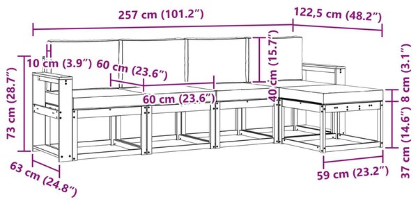 VidaXL Kültéri kanapé szett 5 pcs Fehér és Világosszürke