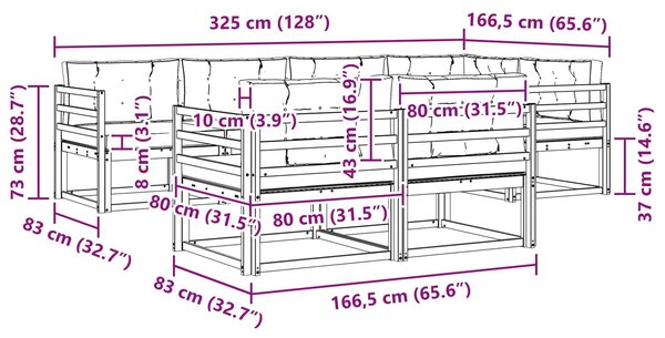 VidaXL Kültéri kanapé szett párnával 7 pcs Természetes és krémszínű