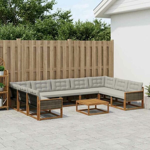 VidaXL Kültéri kanapé szett 10 pcs Természetes és Világosszürke