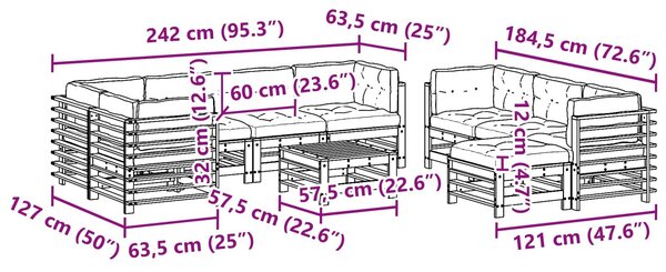 VidaXL Kerti lounge szett 10 pcs Viaszbarna Tömör Fenyőfa