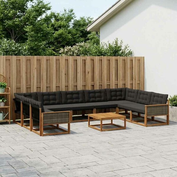 VidaXL Kültéri kanapé szett párnával 10 pcs Természetes és Fekete