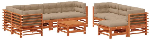 VidaXL Kerti lounge szett 10 pcs Viaszbarna Tömör Fenyőfa
