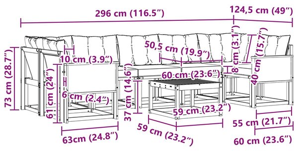 VidaXL Kültéri kanapé szett 8 pcs Természetes és Világosszürke