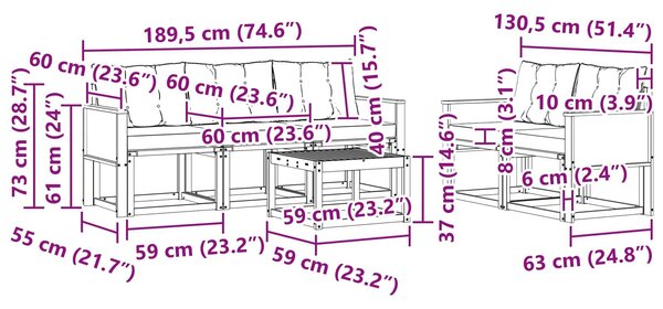 VidaXL Kültéri kanapé szett 6 pcs Természetes és Világosszürke