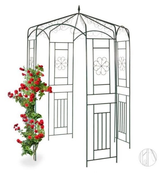 Fém Rózsafuttató Pavilon - 250cm, Időjárásálló, Zöld/Fehér