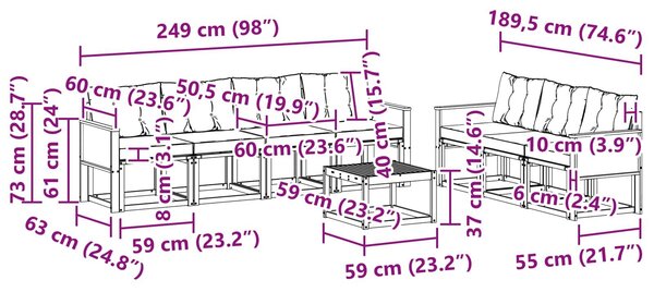 VidaXL Kültéri kanapé szett párnával 8 pcs Természetes és krémszínű