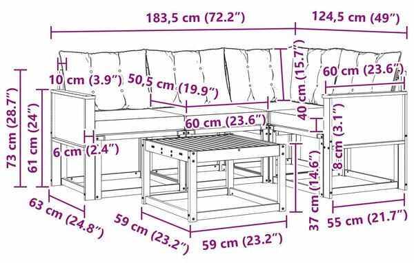 VidaXL Kültéri kanapé szett párnával 5 pcs Természetes és krémszínű