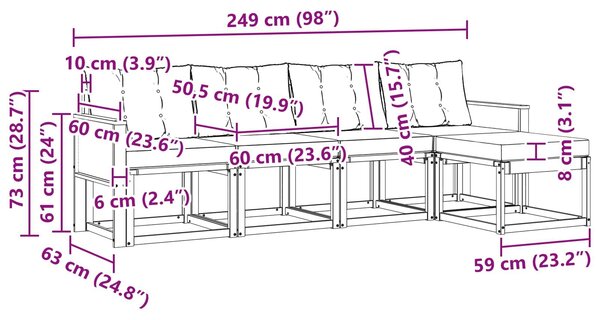 VidaXL Kültéri kanapé szett párnával 5 pcs Természetes és krémszínű