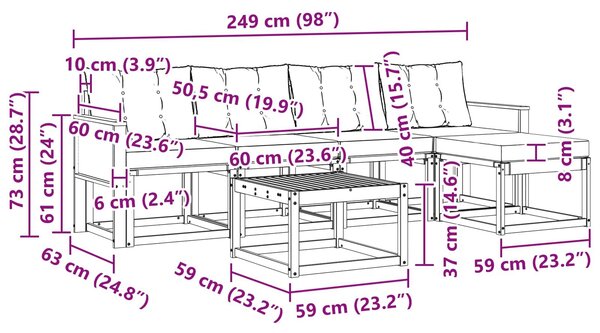 VidaXL Kültéri kanapé szett párnával 6 pcs Természetes és Fekete