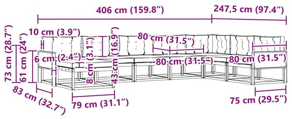VidaXL Kültéri kanapé szett 8 pcs Természetes és Világosszürke