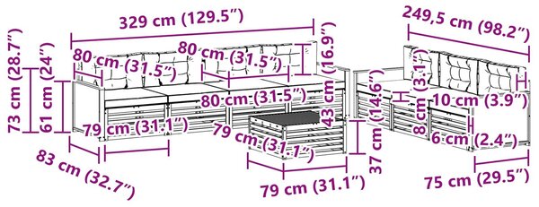 VidaXL Kültéri kanapé szett 8 pcs Természetes és antracit