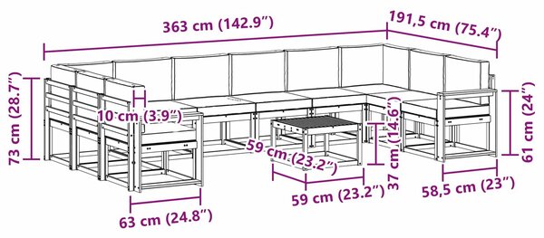 VidaXL Kültéri kanapé szett párnával 11 pcs Fehér és Krém színű