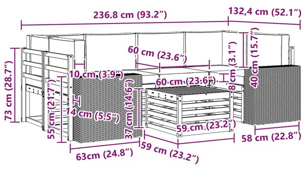 VidaXL Kültéri kanapé szett párnával 7 pcs Természetes és krémszínű