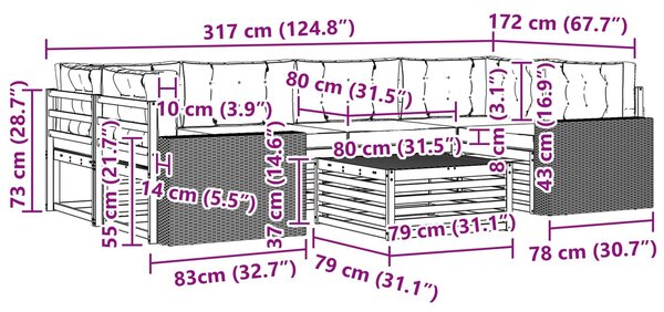 VidaXL Kültéri kanapé szett 7 pcs Természetes és bézs Poliészter