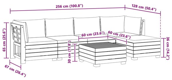 VidaXL Kültéri kanapé szett párnával 6 Darab Barna Tömör Akácfa