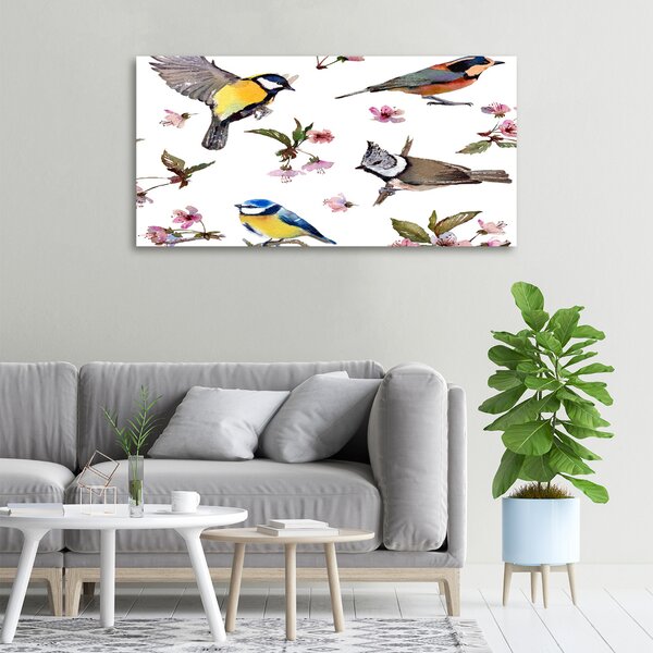 Vászonkép Bird cseresznye virágok