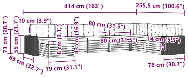 VidaXL Kültéri kanapé szett párnával 8 pcs Természetes és krémszínű