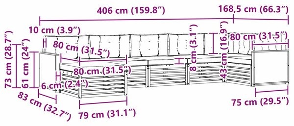 VidaXL Kültéri kanapé szett párnával 7 pcs Természetes és bézs
