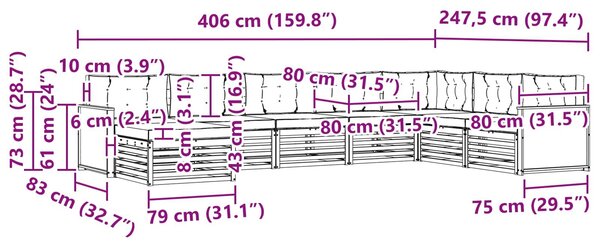 VidaXL Kültéri kanapé szett 8 pcs Természetes és Világosszürke