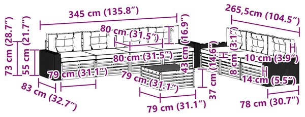 VidaXL Kültéri kanapé szett 8 pcs Természetes és Világosszürke