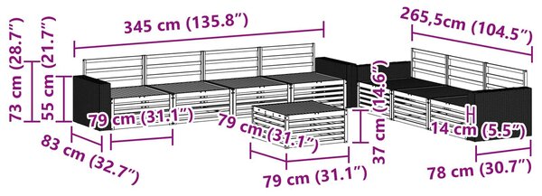 VidaXL Kültéri kanapé szett 8 pcs Természetes 79 x 79 x 37 cm