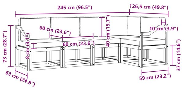 VidaXL Kültéri kanapé szett párnával 5 pcs Fehér és Világosszürke