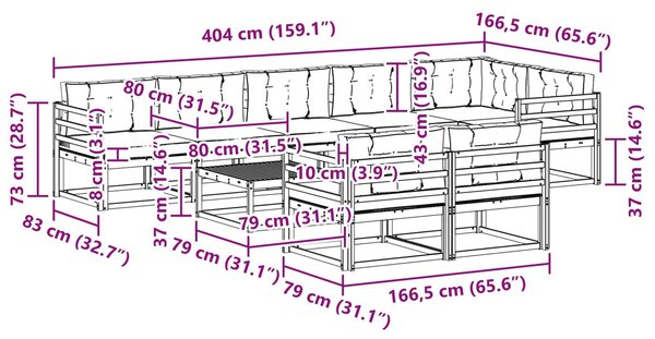 VidaXL Kültéri kanapé szett 9 pcs Fehér és Bézs 79 x 79 x 37 cm