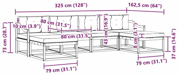 VidaXL Kültéri kanapé szett párnával 6 pcs Természetes és krémszínű